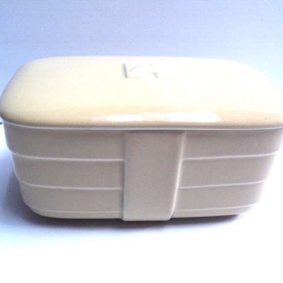 Hall China Co. for Hotpoint Refrigerators Vtg 1940 Loaf Dish w/ Lid Ceramic Gold - Picture 5 of 10